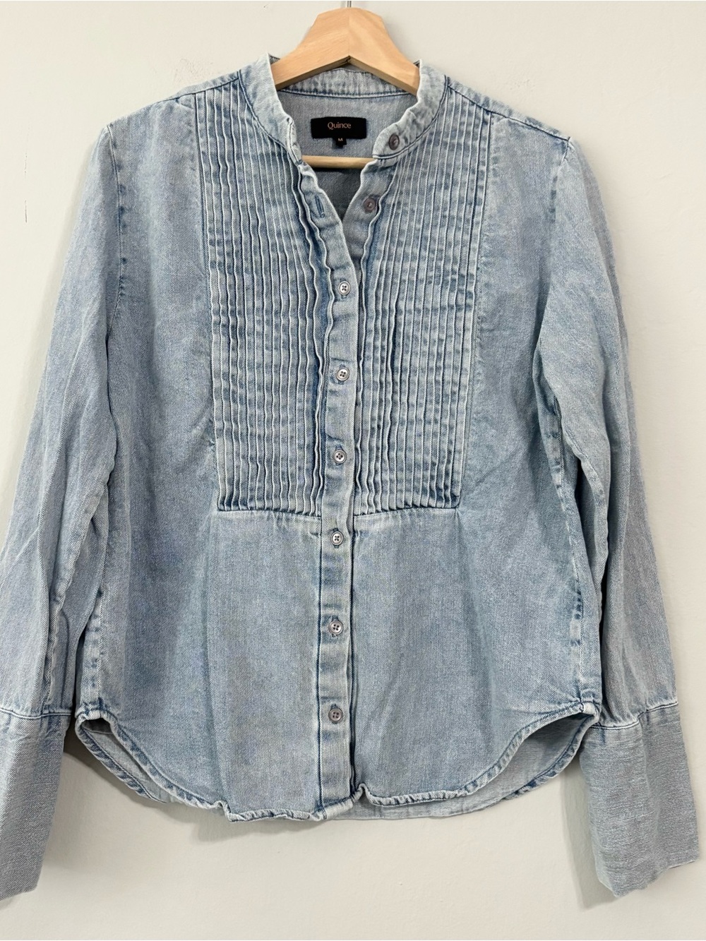 Quince 100% Cotton Blue Long Sleeve Blouse Top